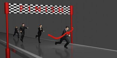 race businessman running to the finish line businessman victory first prize achievement 3d illustration photo