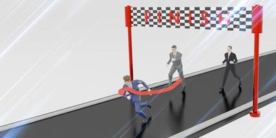 race businessman running to the finish line businessman victory first prize achievement 3d illustration photo