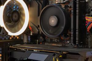 high performance desktop and cooling system on cpu socket with led light show status photo