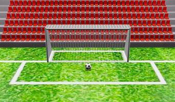 3D render illustration football  in front of goal and seat on the stadium background