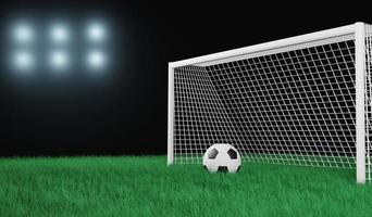 3D render illustration football on the football field in night stadium and sport light background at zoom out view photo