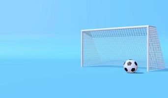 3D render illustration football and goal in the soft blue background photo