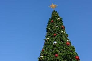 christmas tree blue sky background photo