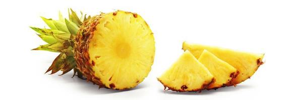 Fresh ripe pineapple fruit, pineapple fruit slices isolated. photo