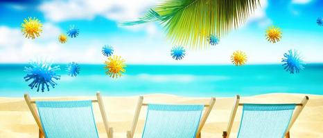 Pair of beach chairs with Coronavirus on vacation photo