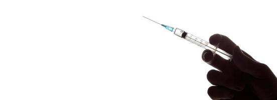 Hand holding syringe with vaccine against corona virus. photo