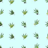 Seamless pattern of olive tree twigs and leaves and olive berries. Vector illustration, background or wallpaper