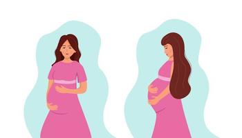mujer embarazada, ilustración vectorial, concepto de salud y atención del embarazo