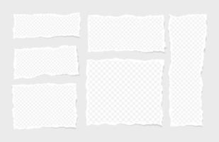 Set of paper different shapes ripped scraps, fragments, wisps isolated on gray background vector