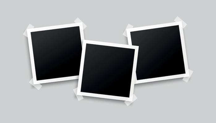 three photo frames on gray background design