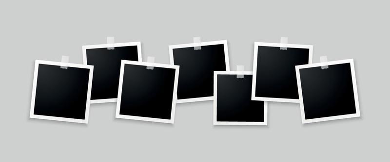 seven photo frames on gray background design