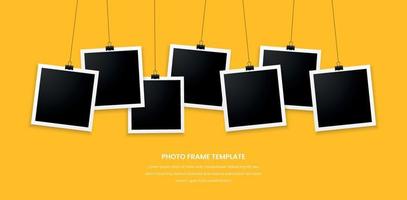 siete marcos de fotos en el diseño de fondo amarillo vector