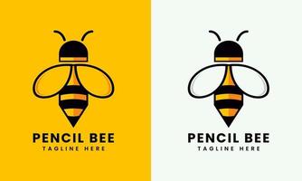 Creative template logo pencil with bee icon vector