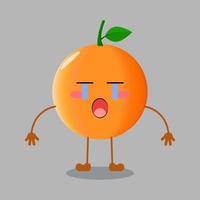 Illustration of cute orange fruit with crying expression vector