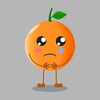 ilustración de linda fruta naranja con expresión triste vector