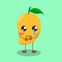 Illustration of cute mango with sad expression vector