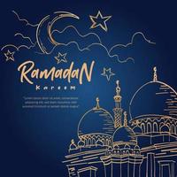 Islamic illustration mosque hand drawn blue gold color vector