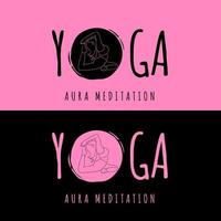 silueta de mujer práctica yoga esquema ilustración negro rosa logo minimalista estilo moderno vector