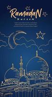 ilustración islámica mezquita dibujada a mano color azul dorado vector