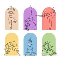 ilustración de mujer práctica yoga dibujado a mano minimalista moderno vector colorido estilo de contorno