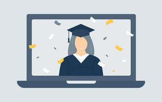 Online student graduation vector