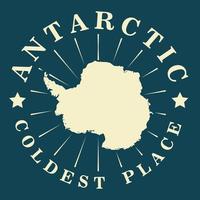 Antarctica vintage logo. continent names and maps, vector illustration. Can be used as a badge, logotype, label, sticker or Antarctic badge.
