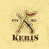 logo vintage keris, un arma tradicional de indonesia. se puede utilizar para emblemas, logotipos, iconos, plantillas, etc. vector