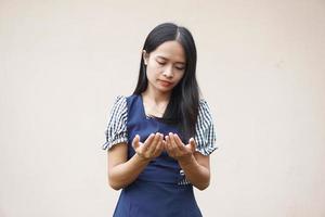 Asian woman talking on the phone about business photo