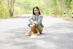 Asian woman tourists smile happily. photo