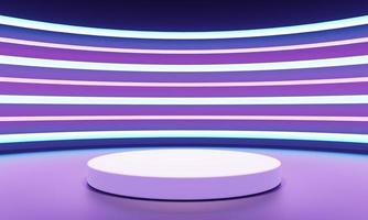 Cyberpunk sci-fi product podium showcase with blue purple and pink background. Technology and object concept. 3D illustration rendering photo