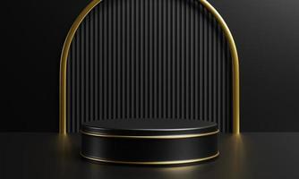 Luxury gold and black podium for cosmetics advertising template background. Object and business mockup concept. 3D illustration rendering photo