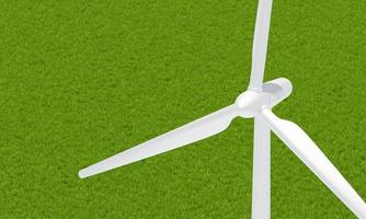 Wind turbine spinning to generate electricity for households. Clean and sustainable energy concept. 3D illustration rendering photo