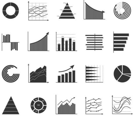 Set of business graph icon, Silhouette object statistics finance presentation, Flat success report symbol vector. 640x640 pixels