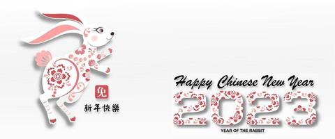 The sweet rabbit greeting for Happy chinese new year 2023. Year of Rabbit character with asian style. Chinese translation is mean Year of Rabbit Happy chinese new year. vector