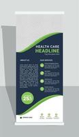 Modern and flat roll up banner design template for healthcare and medical. International size width 30 in height 70 in with bleed area vector