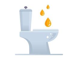 a man pisses into a ceramic white toilet bowl. a drop of urine. flat vector illustration.