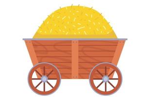 wooden cart with a haystack. rustic farming equipment. flat vector illustration.