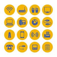 Icons Business Communications. A set of internet icons with different media objects. computer, telephone, communication, and communication and presentation of business ideas. vector