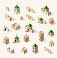 Medieval fortress fort. Isometric view vintage medieval fortress fort vector