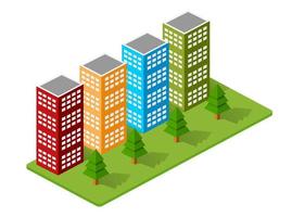 Isometric houses, town houses, skyscrapers and streets made in perspective projection for design sites, business portals and real estate agencies vector