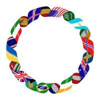 Round frame from twisted flags of countries Isolated on white. Vector illustration.