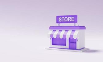 modelo de escaparate mínimo sobre fondo morado. propietario de un negocio y concepto de emprendedor de inicio. representación de ilustración 3d foto