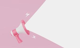 Pink pastel and white megaphone announcing white empty blank space message balloon on blue background. Business and marketing concept. 3D illustration rendering photo