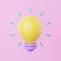 Minimalism light bulb with a blink on pink background. Object and creative idea symbol concept. 3D illustration rendering photo