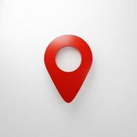 Red location pin symbol on white background. Sign and symbol concept. 3D illustration rendering photo