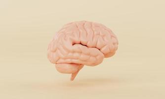 modelo de cerebro de mente simple naranja sobre fondo amarillo. ciencia médica salud y concepto de objeto abstracto. representación de ilustración 3d foto