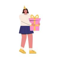 Happy woman holding birthday gift box vector