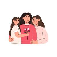 sonriente madre e hijas abrazándose vector