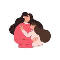 Mom hugs her daughter with love vector