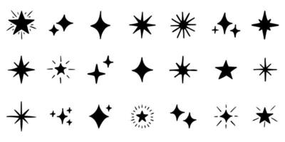 Set of hand drawn sparkles symbols isolated on white background. doodle vector illustration.